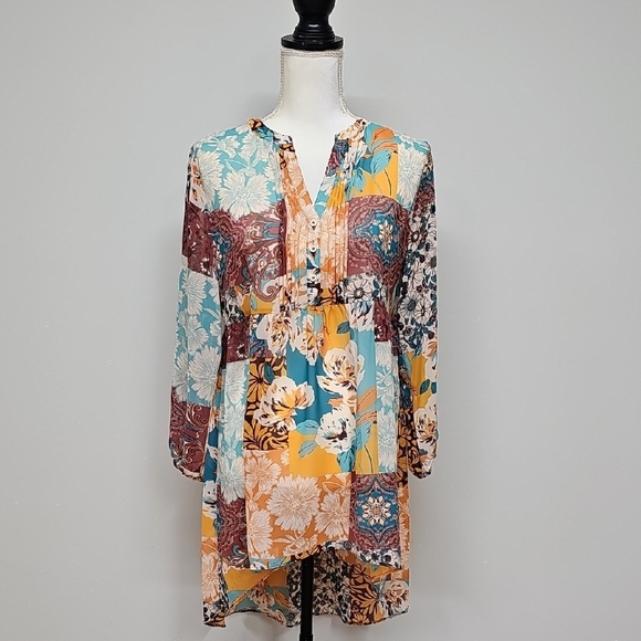 Cato Multicolor Floral Sheer Tunic Blouse - Picture 1 of 10